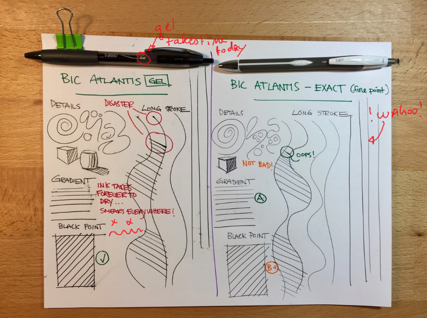 bic-antlantis-gel-vs-bic-atlantis-exact-2-brent-george-sketch-like-the-pros-student-ball-point-pen-testing