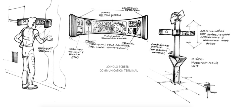 Edward Eyth Design sketching Back to the future II 3D Holo Screen Communication Terminal