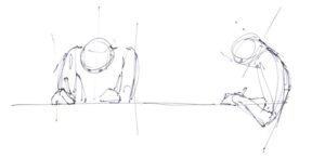 Drawing with the wrong posture sitting on a chair