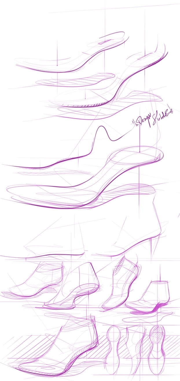Drawing a shoe last illustration from multi angles
