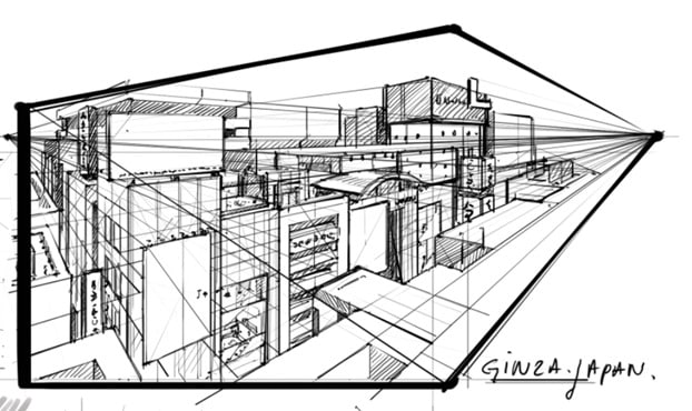 Drawing Japan - Ginza buildings