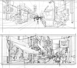 Sketching Taipei city with 1 point perspective