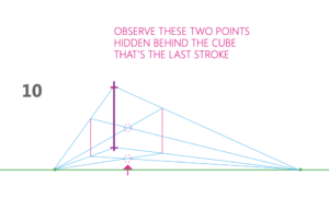how to draw a cube 2-point perspective - Step 10 hidden points