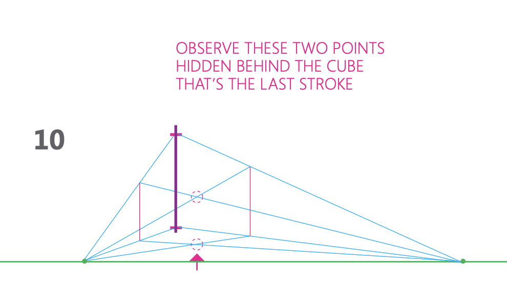 how to draw a cube 2-point perspective - Step 10 hidden points