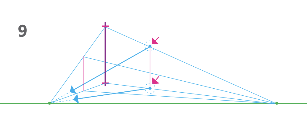 how to draw a cube 2-point perspective - Step 9 converging line to right