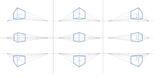 how to draw a cube 2-point perspective - all viewpoints