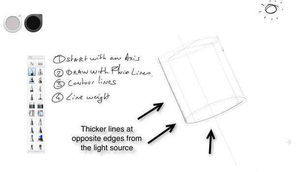 Draw the line weight opposite from the source light