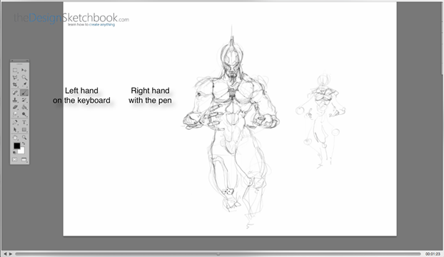 15 Left hand on keyboard - Right hand sketching with the pen - Concept art