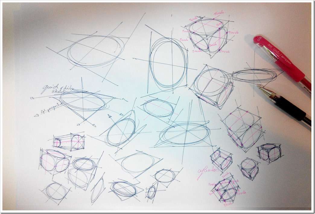 Pen signo Mitsubishi -the design sketchbook test ellipse perspective cube