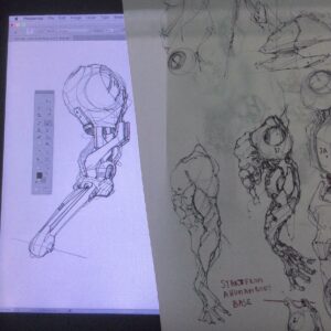 Drawing Concept art design of the robot or cyborg arm