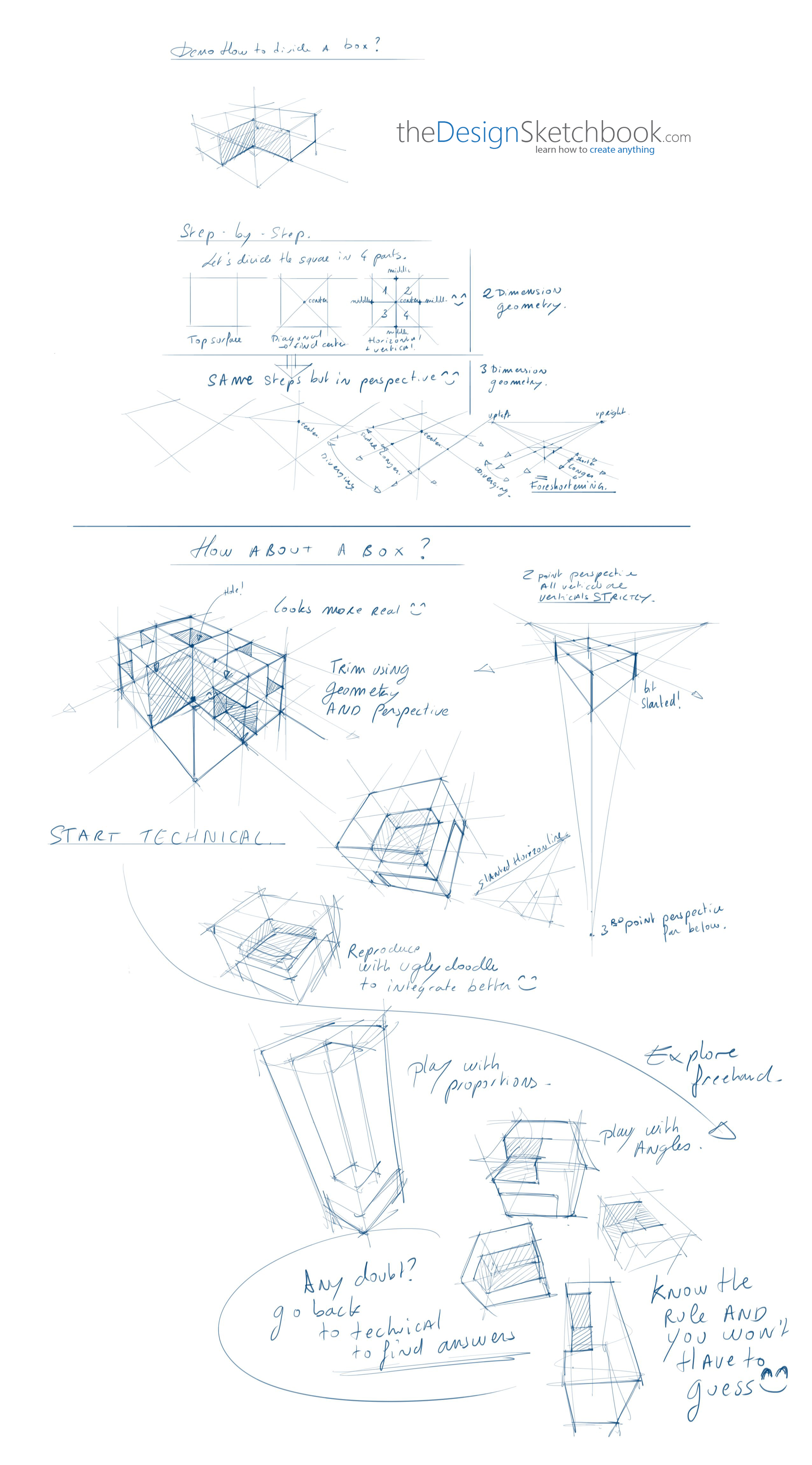 How to divide a box in 3-point perspective