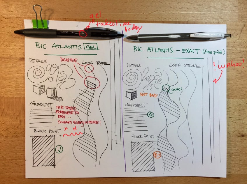 bic-antlantis-gel-vs-bic-atlantis-exact-2-brent-george-sketch-like-the-pros-student-ball-point-pen-testing