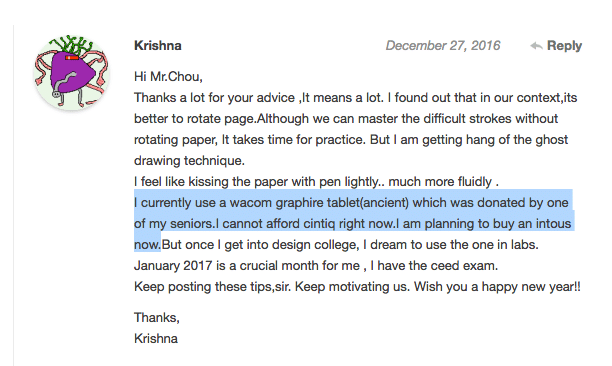 Krishna comment on Wacom Graphire tablet and Wacom Ituos graphic tablet upgrade.png