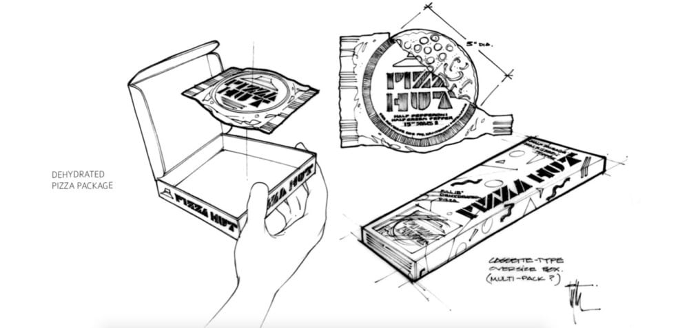 Edward Eyth Design sketching Back to the future II Dehydrated Pizza Package