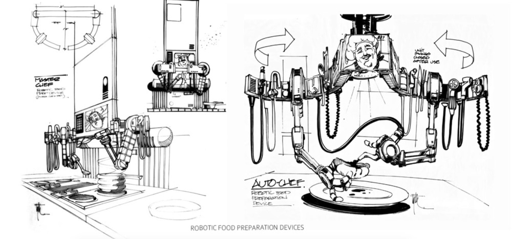 Edward Eyth Design sketching Back to the future II Robotic Food Preparation devices