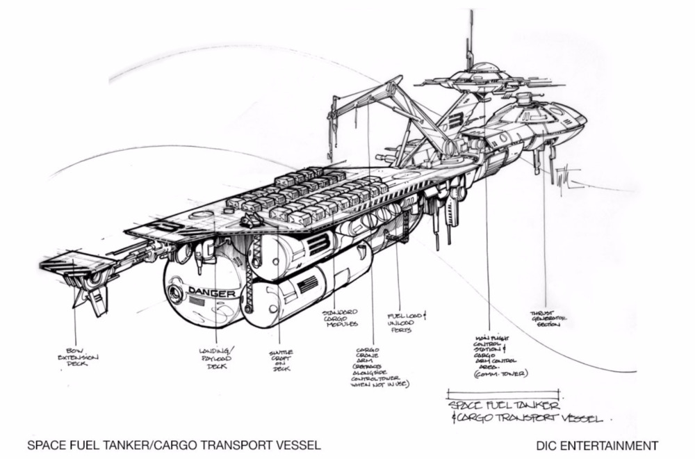 Edward Eyth Design sketching Space fuel Tanker Cargo Transport Vessel