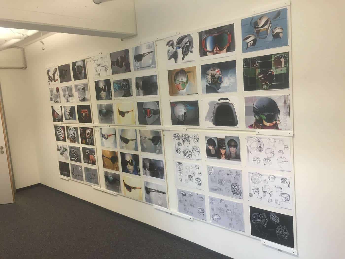 Noah Sussman Sports Product designer sketch wall at design office helmet Uvex sports