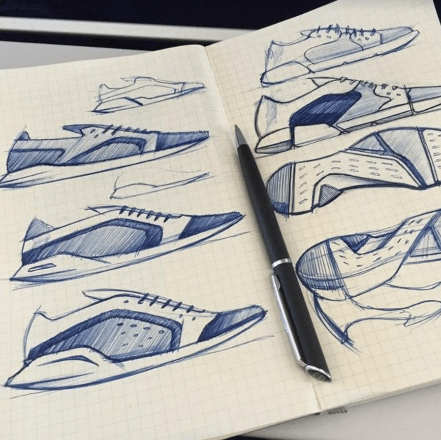 Michael DiTullo Design Sketching Sketchbook Sneakers footwear blue ball point pen drawing.png