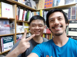 At Basheer Graphics bookstore (Singapore) with John