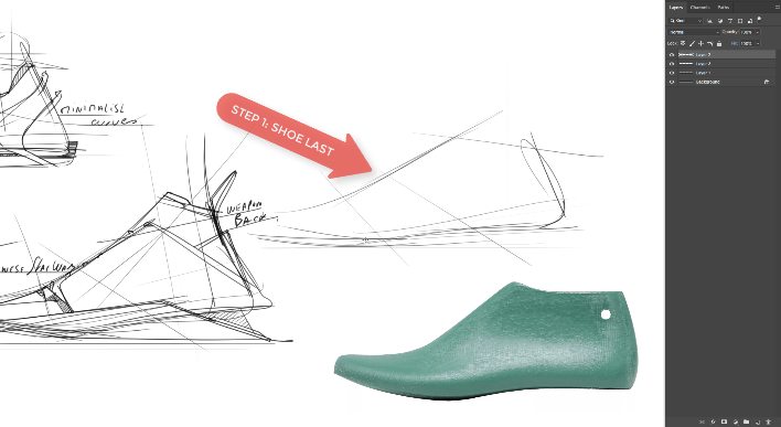 sneaker design Sketching Tip 2 Draw the shoe last first