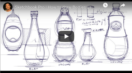 How to draw a bottle with sketchbook pro sketching tutorial industrial design