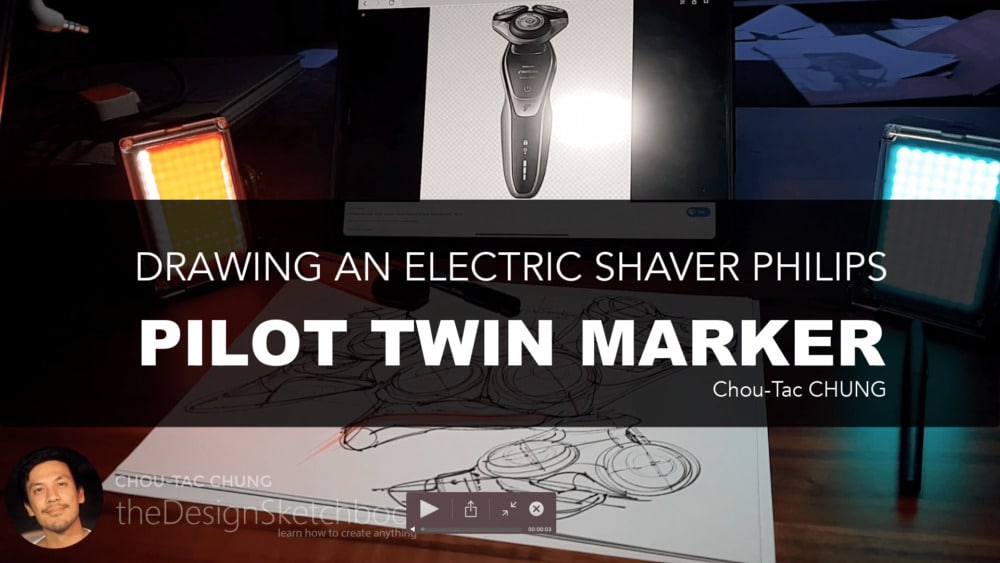 Sketching an electric shaver PHILIPS with the pilot twin marker pen - the design sketchbook - chung chou tac a1