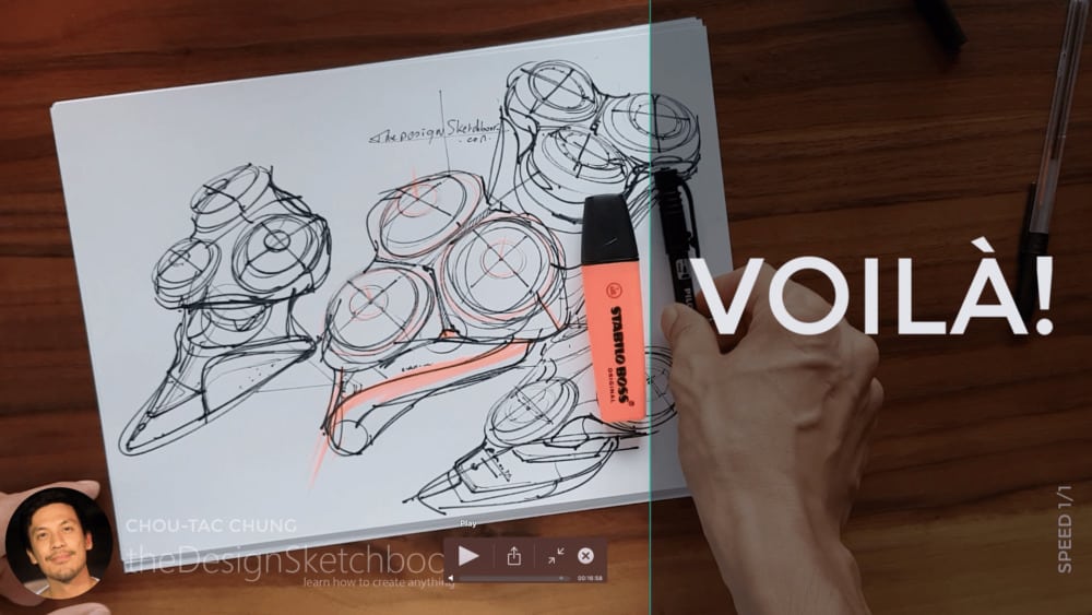 Sketching an electric shaver PHILIPS with the pilot twin marker pen - the design sketchbook - chung chou tac g7