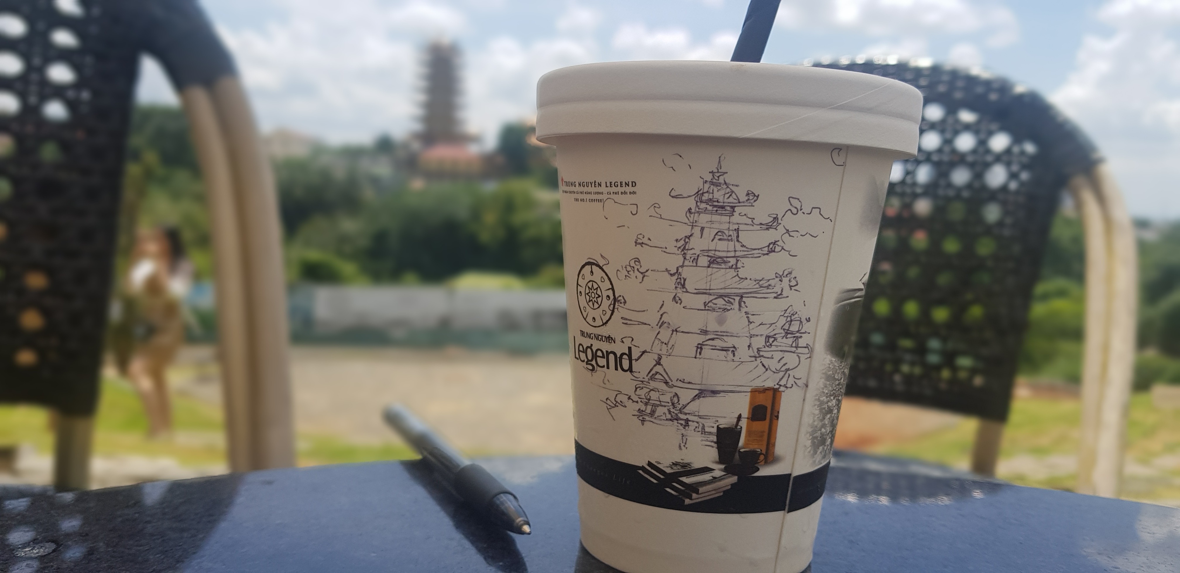Drawing on coffee cup at the world Coffee museum of Buon Ma Thuot, Vietnam