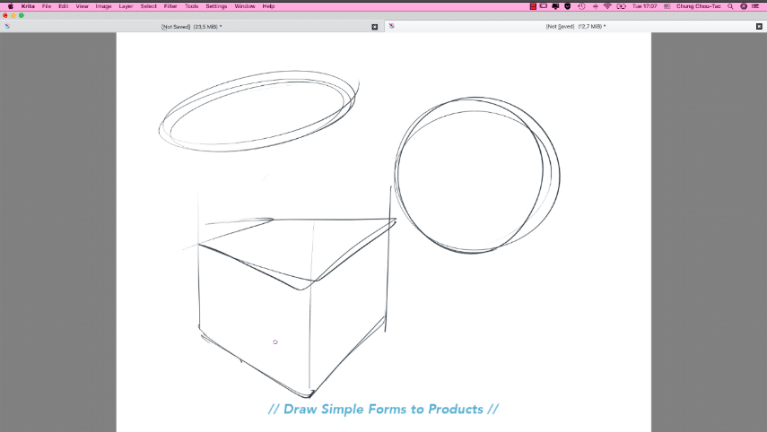 We begin by drawing 3 simple forms.