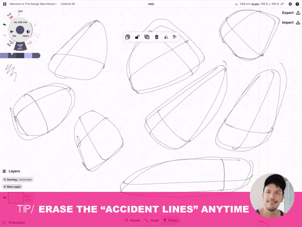 How to draw Creative random doodles of bags - Product design sketching - The Design Sketchbook Free video tutorial guide a11 Erase the accident lines