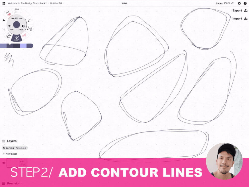 How to draw Creative random doodles of bags - Product design sketching - The Design Sketchbook Free video tutorial guide a6 Add contour lines