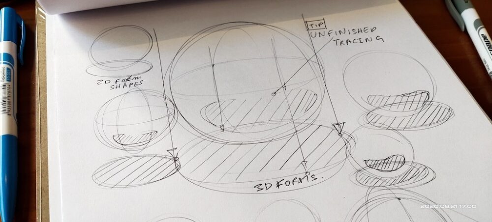 drawing many spheres with ballpoint pen close view