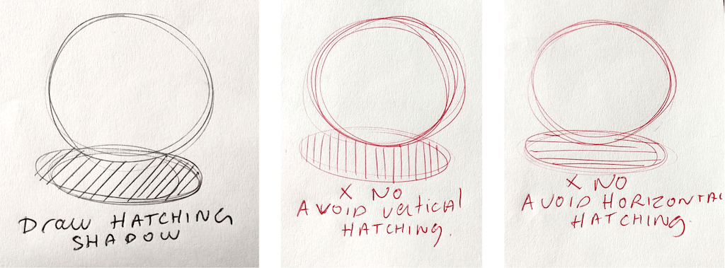 Avoid horizontal and vertical hatching for cast shadow