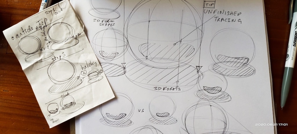 How to draw cast shadow on sphere step by step