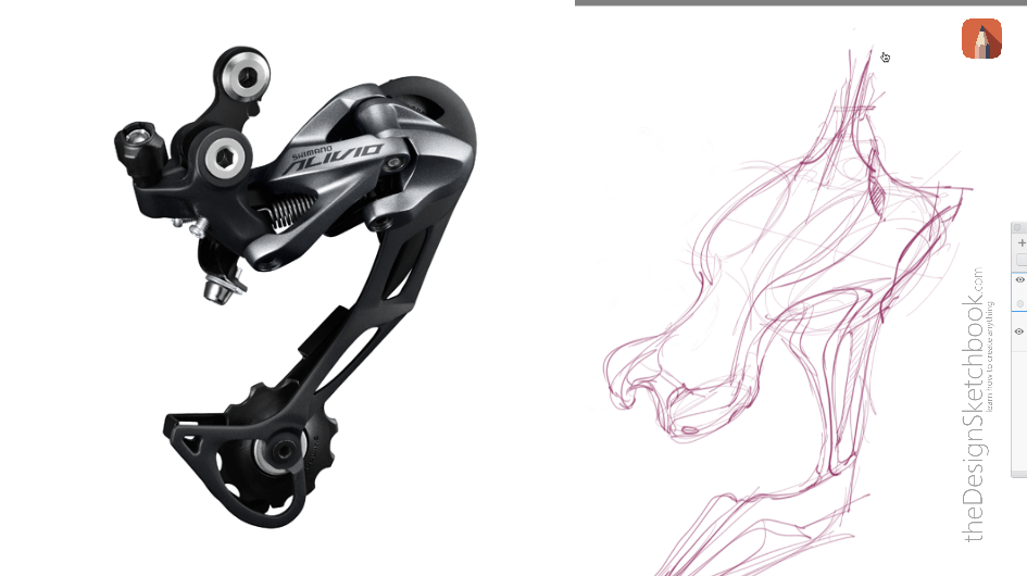 Sketches of Shimano bike tech design inspired for concept art