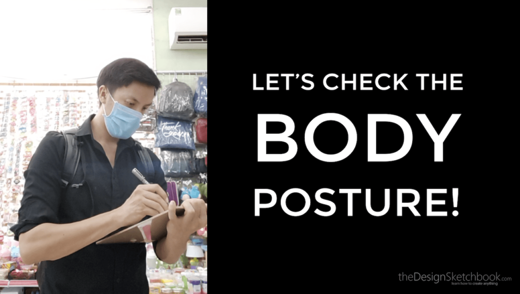 How to draw with proper standing posture in a pen store check body position