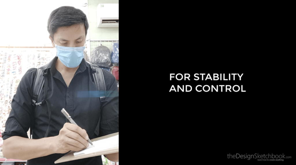How to draw with proper standing posture in a pen store stability sketching control