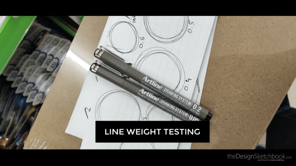How to draw with proper standing posture in a pen store testing line weight artline pen