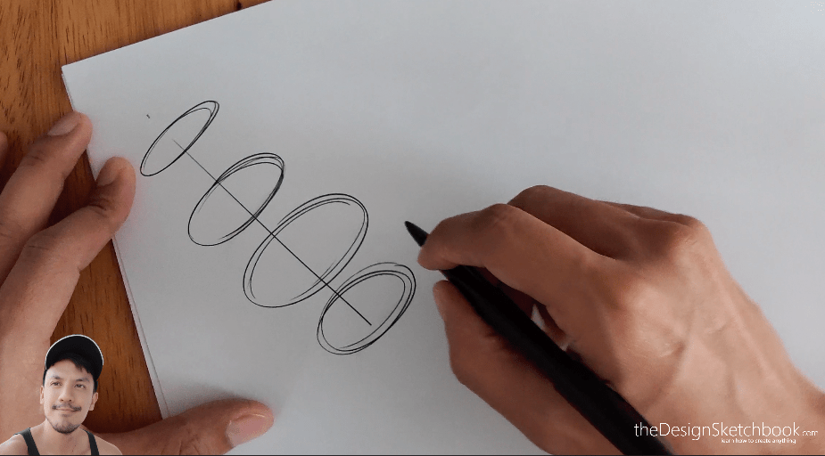 Step 2: Draw ellipses with different sizes all along the axis.