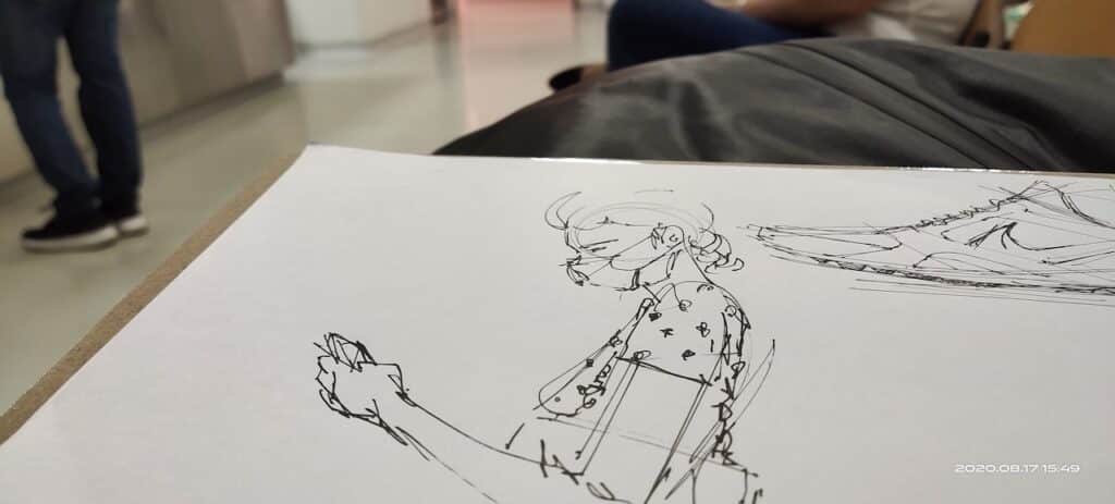 Drawing other people looking at their phones while waiting