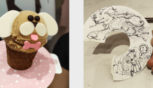 Puppy ice cream and drawing lizard