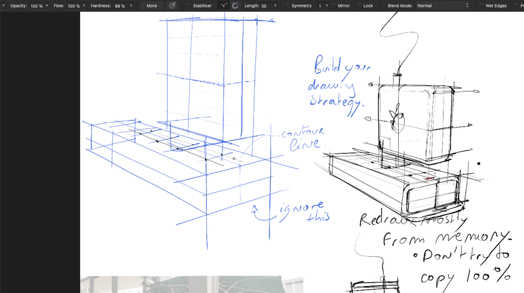 block sketching and detailed sketching