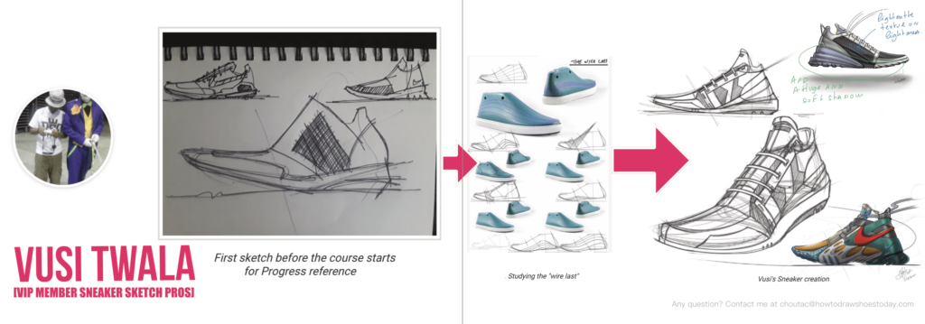 Progress with design sneaker sketching course