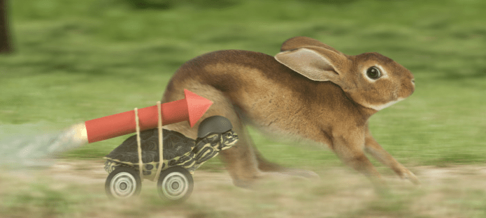 The rocket tortoise and the hare race.