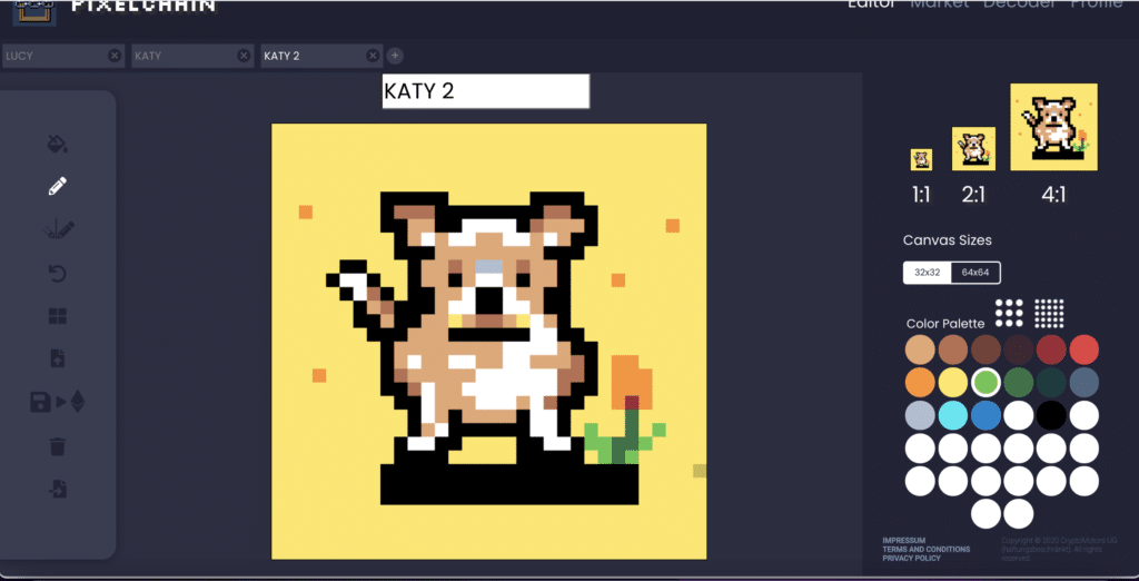 Dog drawing on Pixelchain Nft art