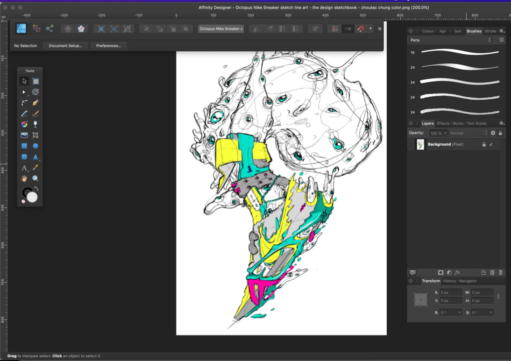 Nike sneaker drawing on Affinity Designer