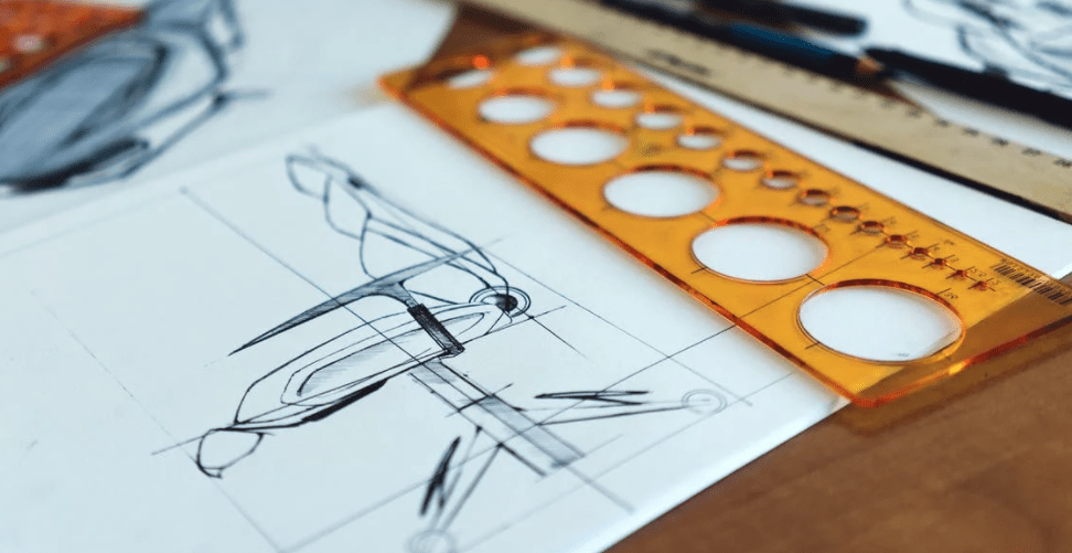 Product design sketches on paper
