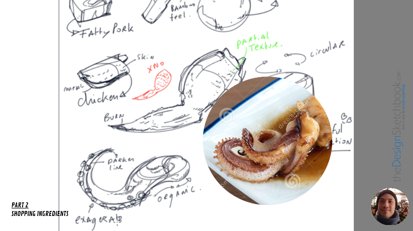 For the squid, draw with organic forms, 
and feel free to exaggerate some details for better visual communication.