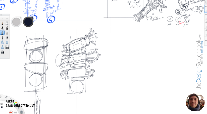 Doodle the overall shape of the skewers, 
importing from the ingredients above.