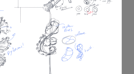 Use product design sketching techniques, such as contour lines to express the volume